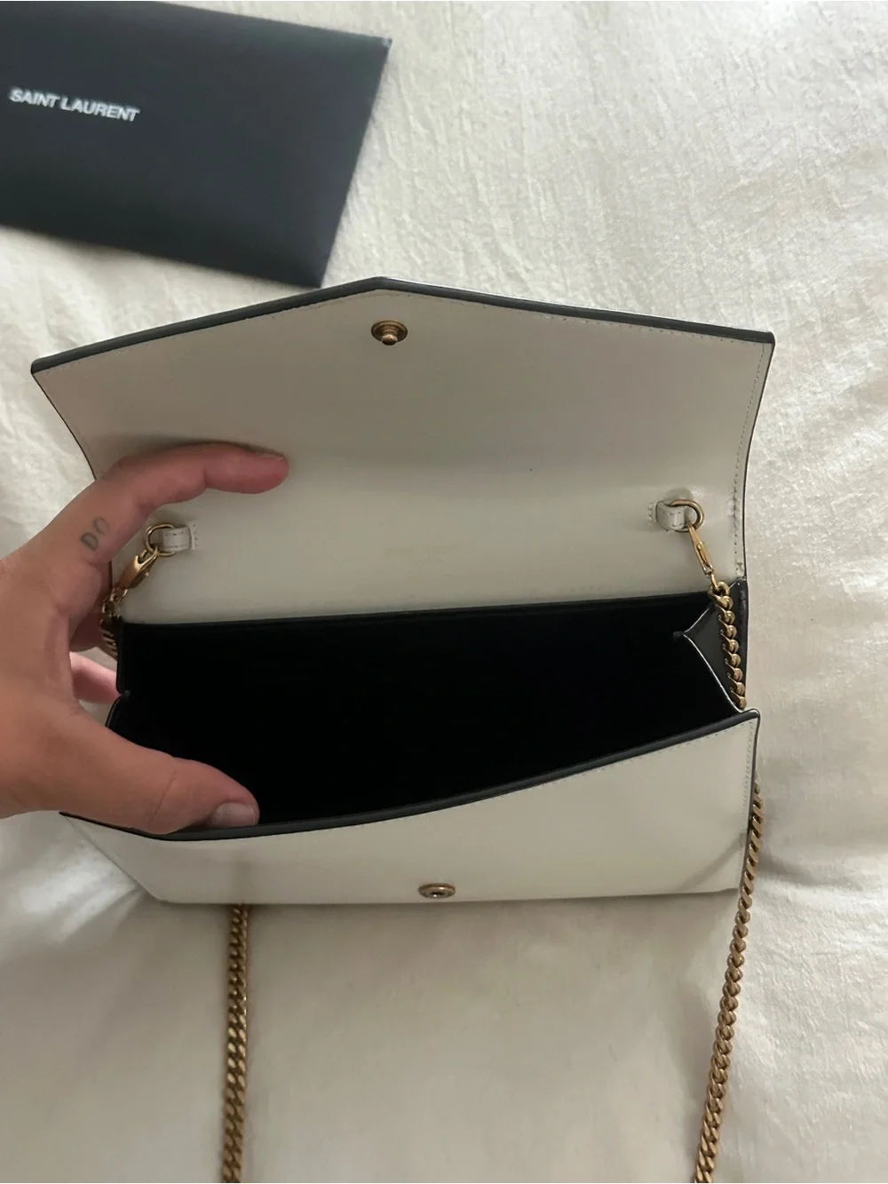 Saint Laurent Black and White Two-Tone Quilted YSL Chain Card Holder
